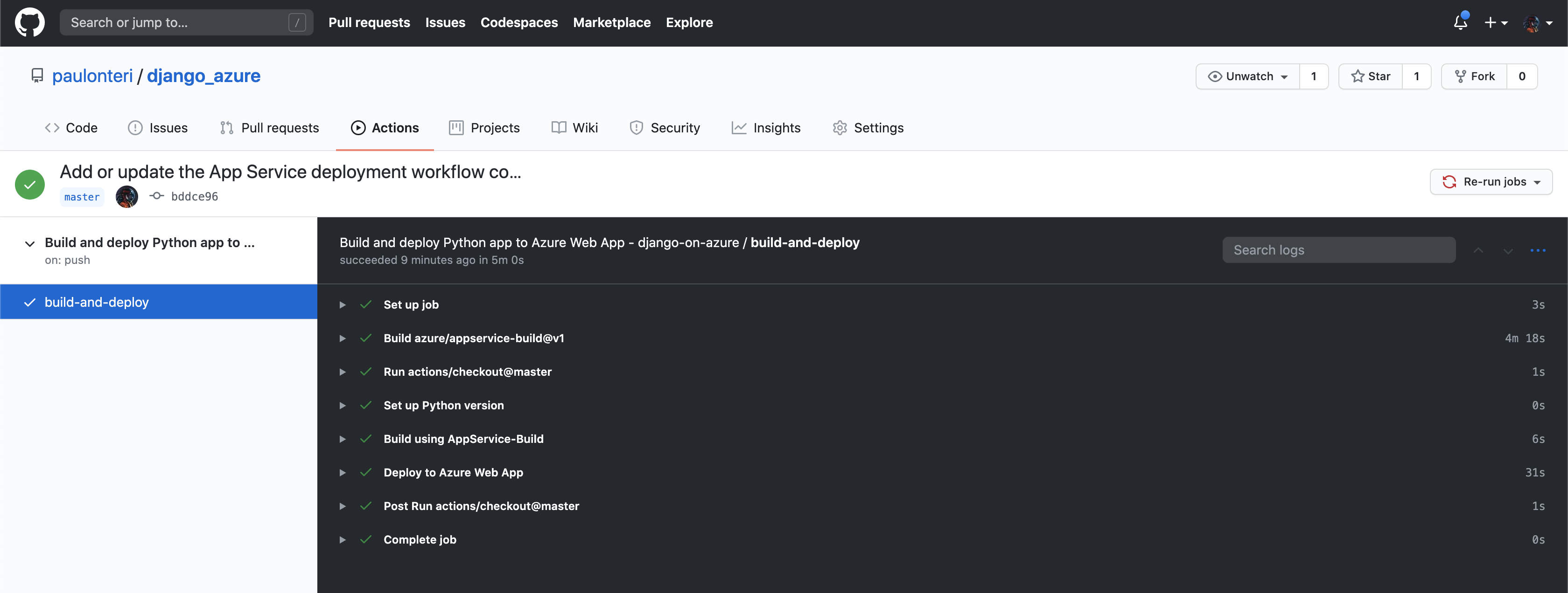 paulonteri/django_azure GitHub Actions progress