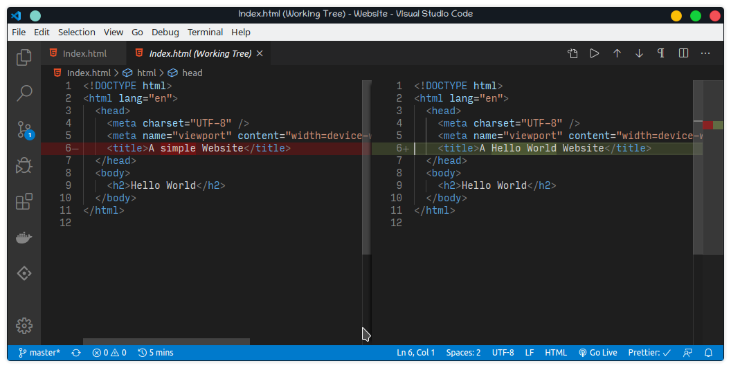 VS Code, a text editor, has a feature that shows you the changes you’ve made.